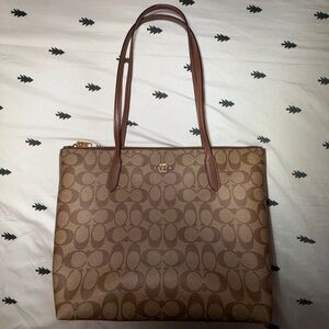 SOLD - Coach Tan and Brown Signature Tote